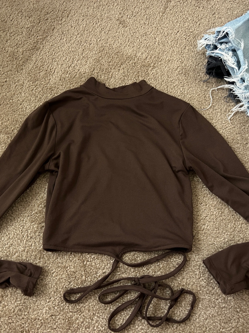 Brown Long Sleeve Tie-Back Top